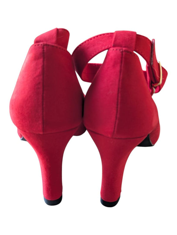 Red Faux-Suede Ankle-Strap Pumps – Women’s Size 37