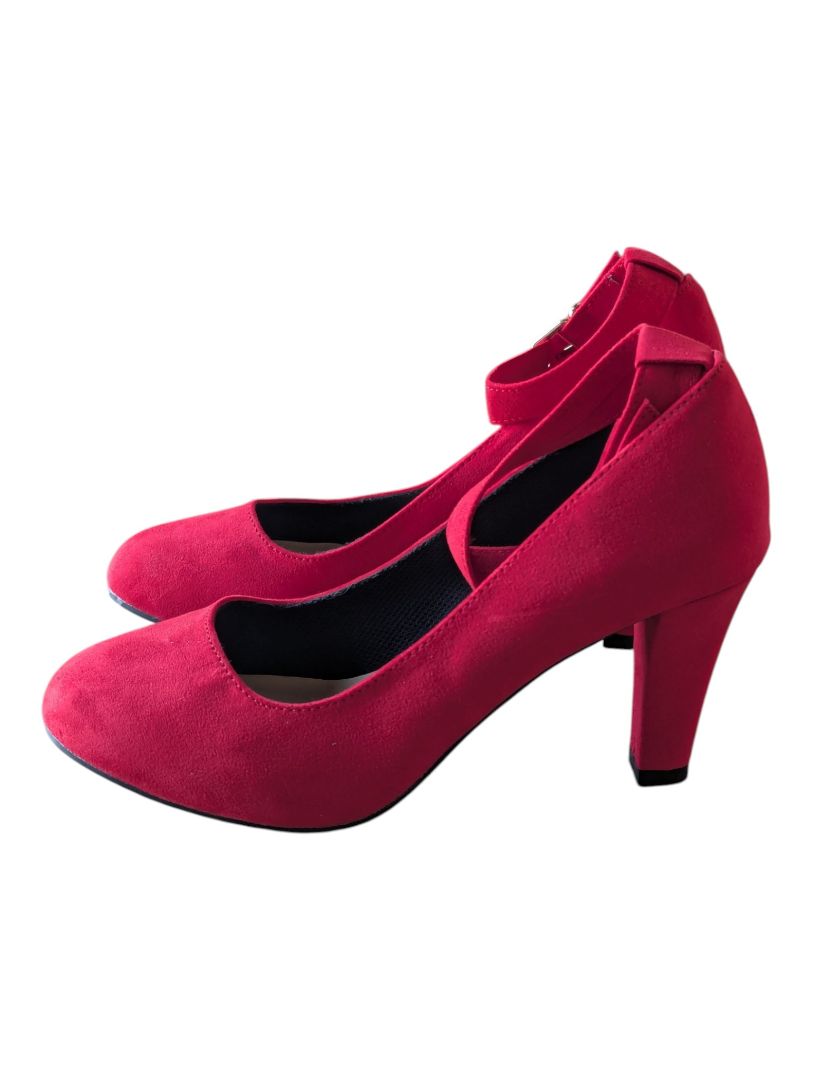 Red Faux-Suede Ankle-Strap Pumps – Women’s Size 37