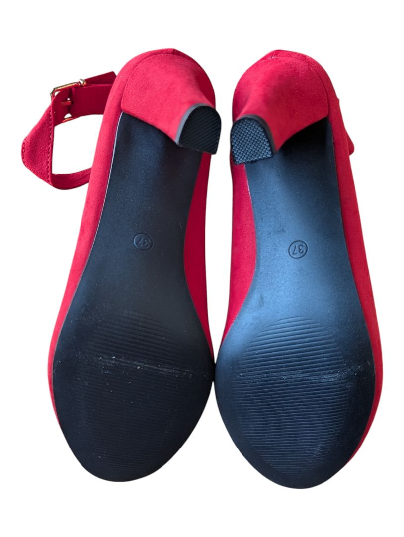 Red Faux-Suede Ankle-Strap Pumps – Women’s Size 37