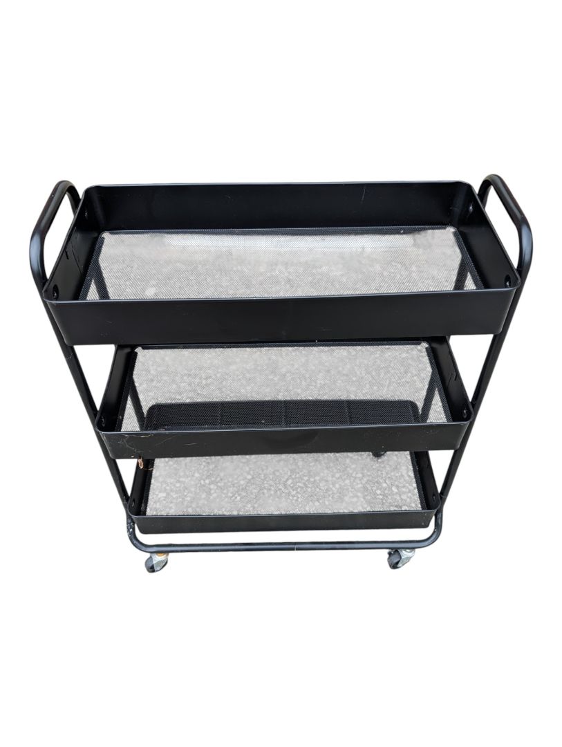 Set of Two Three-Tier Metal Rolling Utility Carts – Black & White