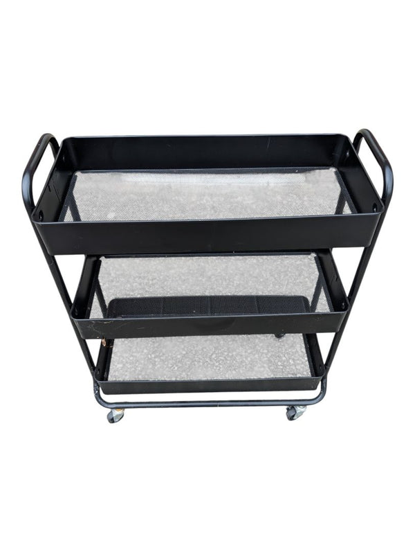Set of Two Three-Tier Metal Rolling Utility Carts – Black & White