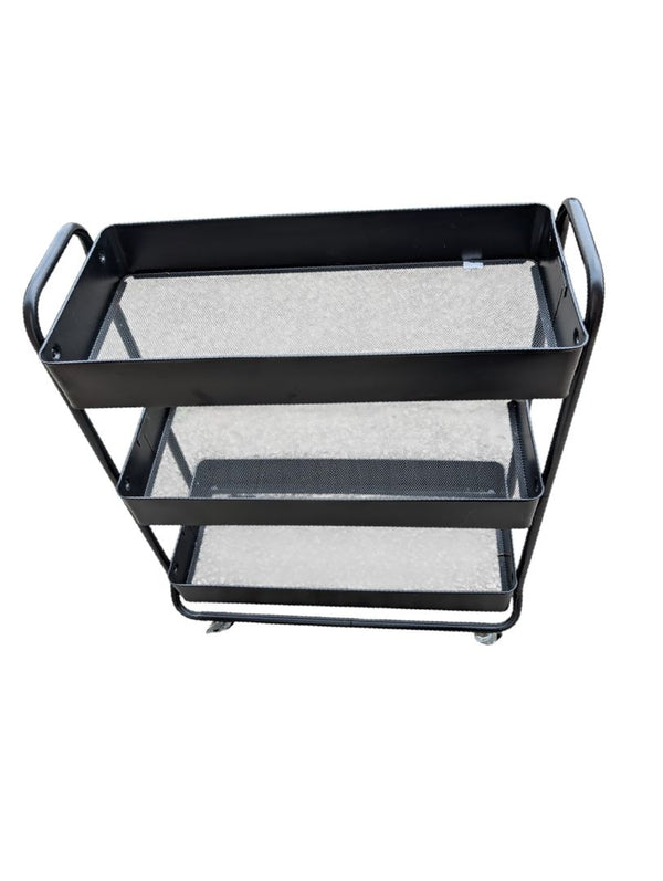 Set of Two Three-Tier Metal Rolling Utility Carts – Black & White