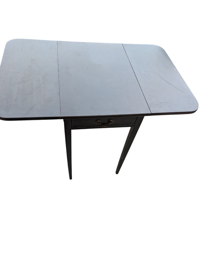 Vintage Black Drop-Leaf Side Table with Drawer