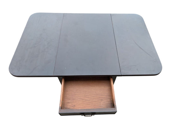 Vintage Black Drop-Leaf Side Table with Drawer