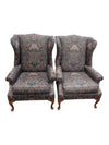 Pair of Traditional Paisley Wingback Armchairs
