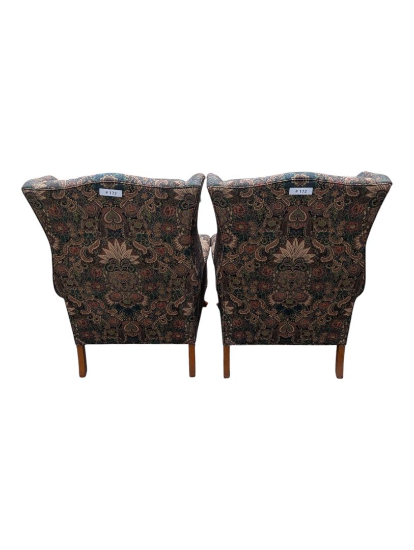 Pair of Traditional Paisley Wingback Armchairs