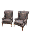 Pair of Traditional Paisley Wingback Armchairs