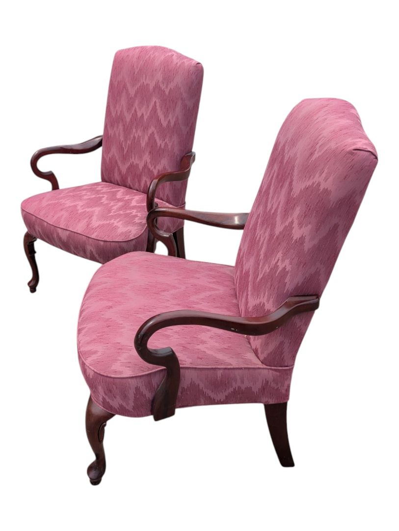 Pair of Vintage Pink Upholstered Wood Armchairs