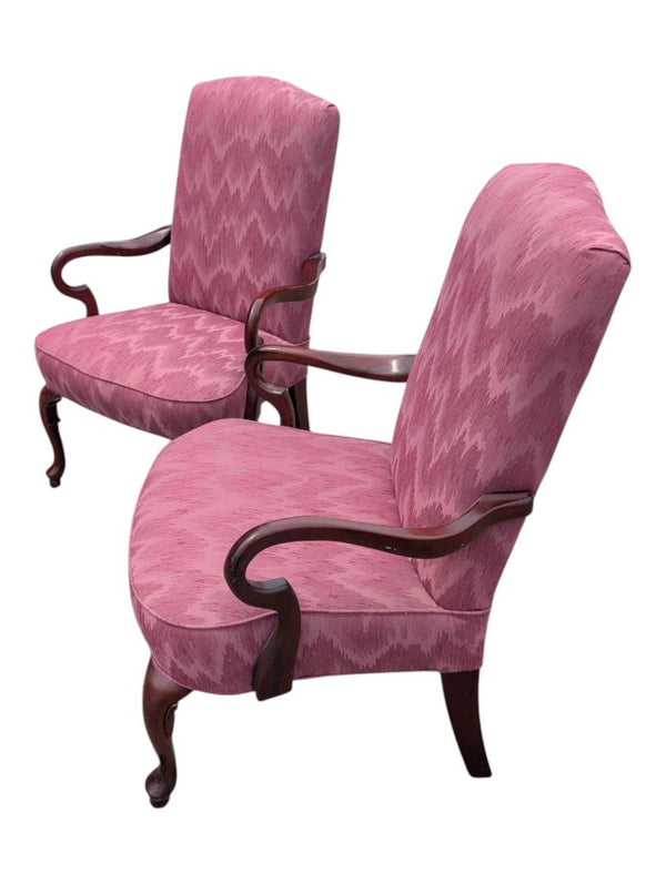 Pair of Vintage Pink Upholstered Wood Armchairs