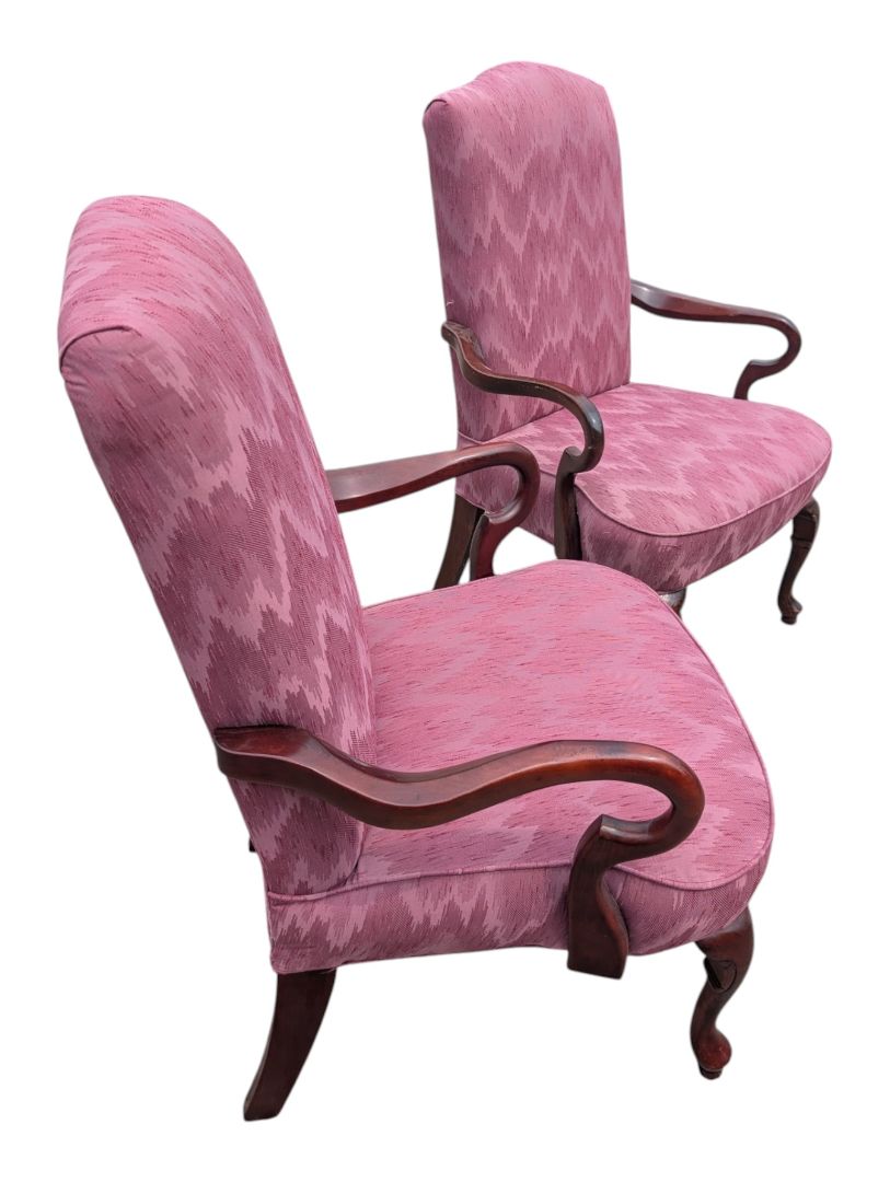 Pair of Vintage Pink Upholstered Wood Armchairs