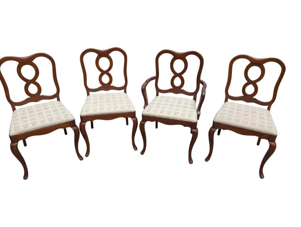 Set of 4 Vintage-Style Wood Dining Chairs with Upholstered Seats