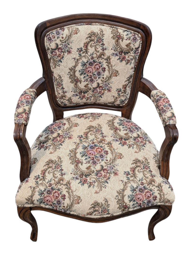 Vintage Floral Upholstered Wood Armchair