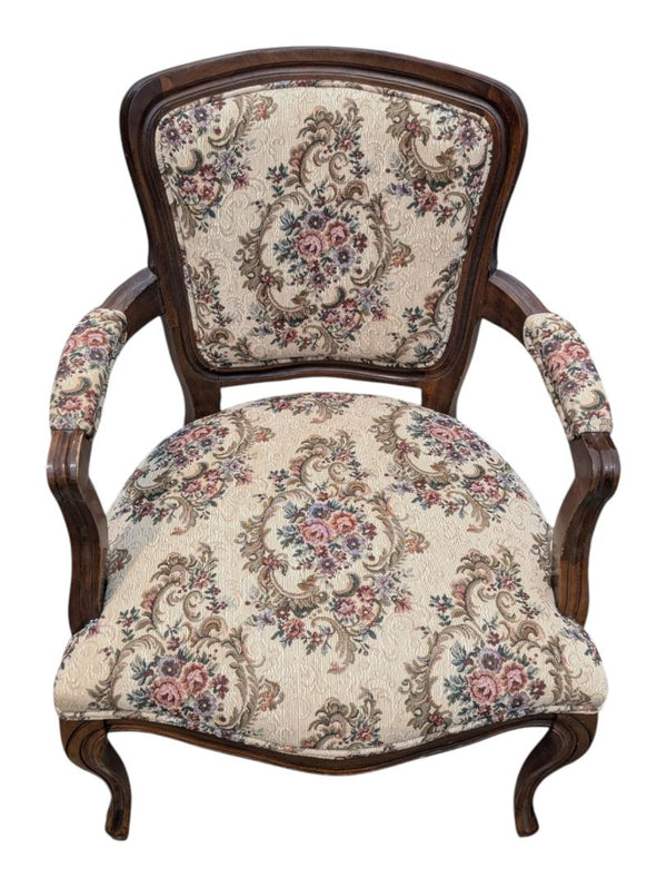 Vintage Floral Upholstered Wood Armchair