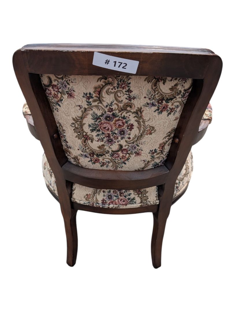 Vintage Floral Upholstered Wood Armchair