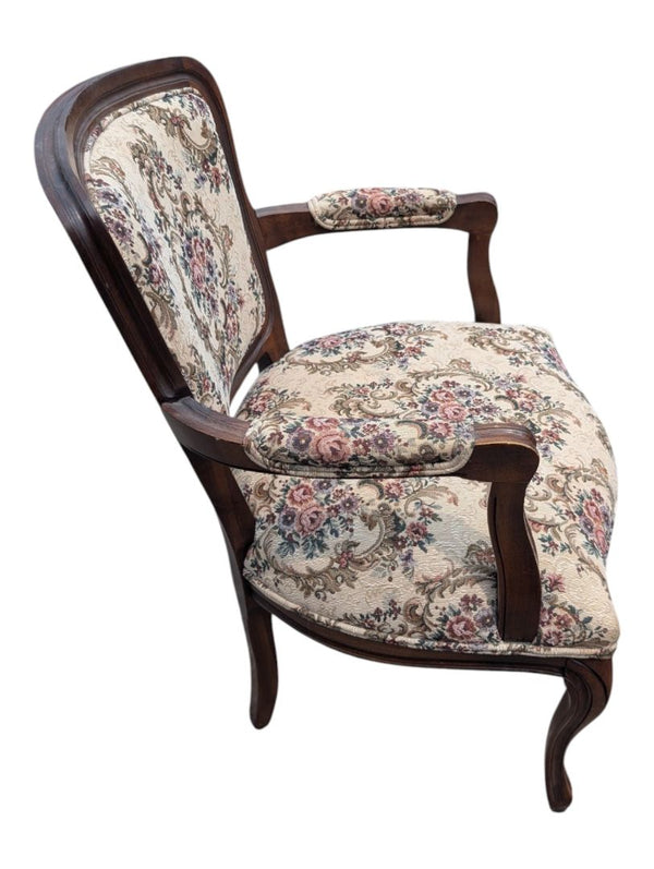 Vintage Floral Upholstered Wood Armchair