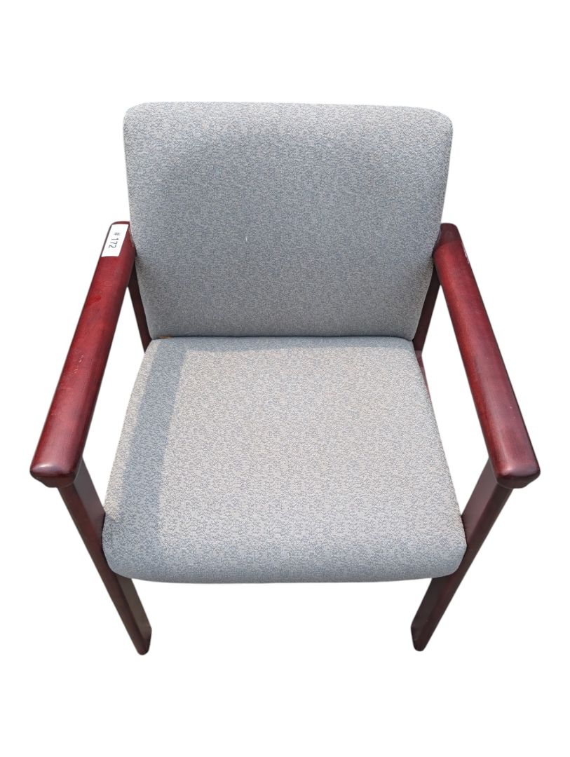 Vintage Mid-Century Style Wood Armchair with Grey Upholstery