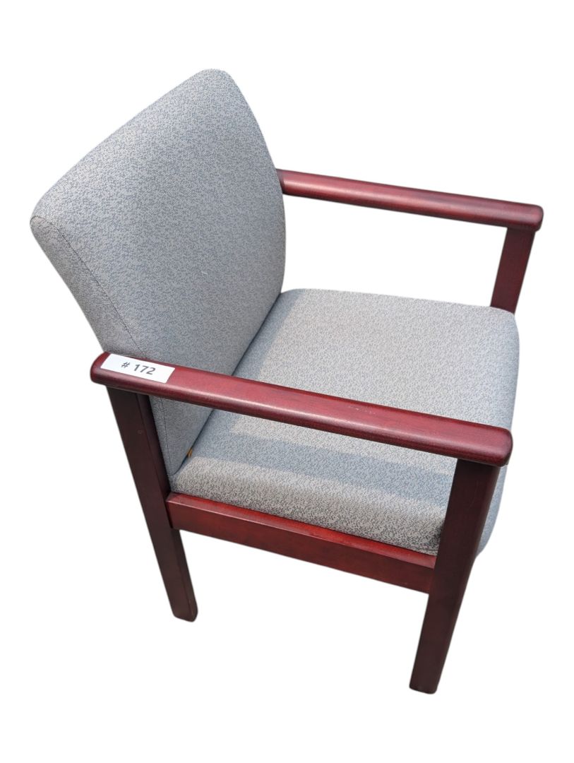 Vintage Mid-Century Style Wood Armchair with Grey Upholstery