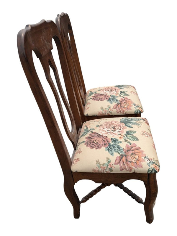 Set of 6 Traditional Wood Dining Chairs with Floral Upholstered Seats