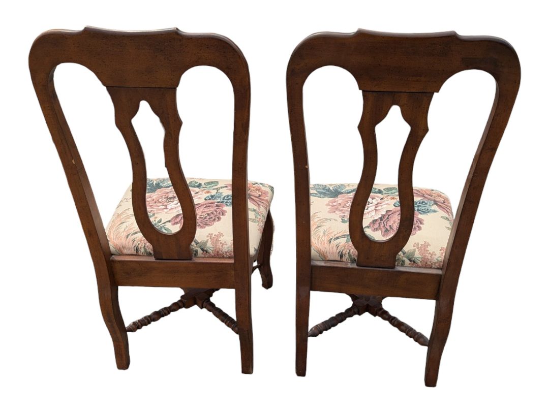 Set of 6 Traditional Wood Dining Chairs with Floral Upholstered Seats