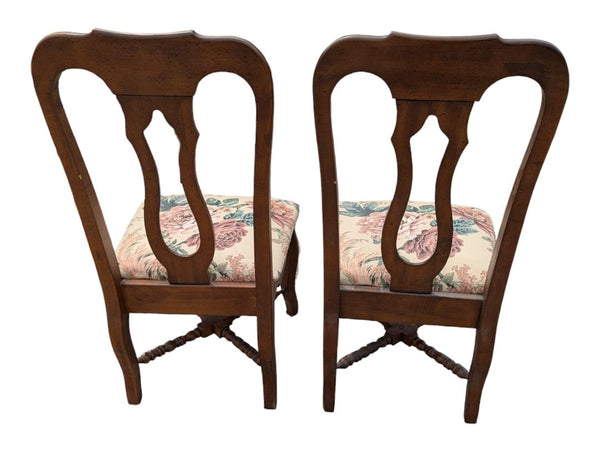 Set of 6 Traditional Wood Dining Chairs with Floral Upholstered Seats