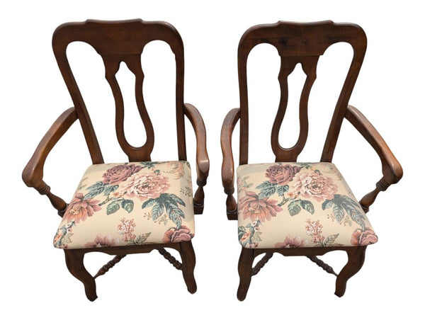 Set of 6 Traditional Wood Dining Chairs with Floral Upholstered Seats
