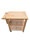Wooden Rolling Kitchen Cart with Butcher Block Top, Knife Storage & Shelves