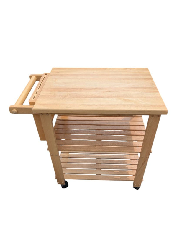 Wooden Rolling Kitchen Cart with Butcher Block Top, Knife Storage & Shelves