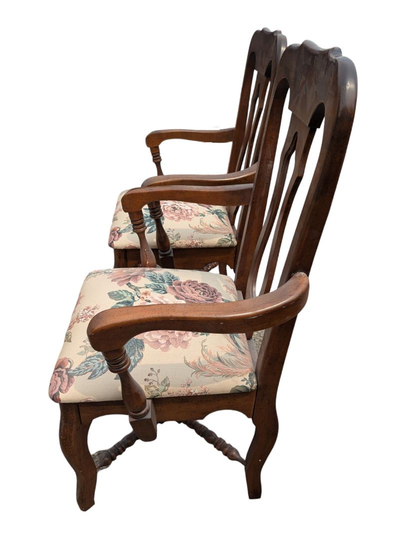 Set of 6 Traditional Wood Dining Chairs with Floral Upholstered Seats