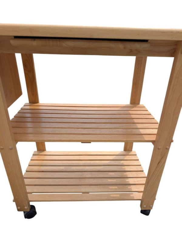 Wooden Rolling Kitchen Cart with Butcher Block Top, Knife Storage & Shelves
