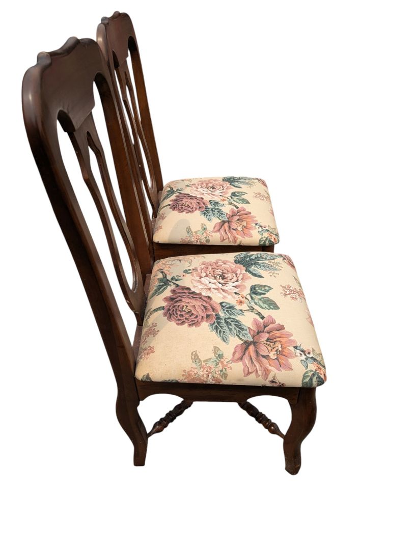 Set of 6 Traditional Wood Dining Chairs with Floral Upholstered Seats