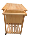 Wooden Rolling Kitchen Cart with Butcher Block Top, Knife Storage & Shelves