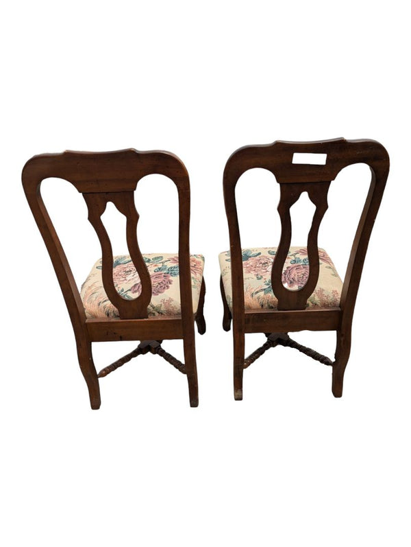 Set of 6 Traditional Wood Dining Chairs with Floral Upholstered Seats