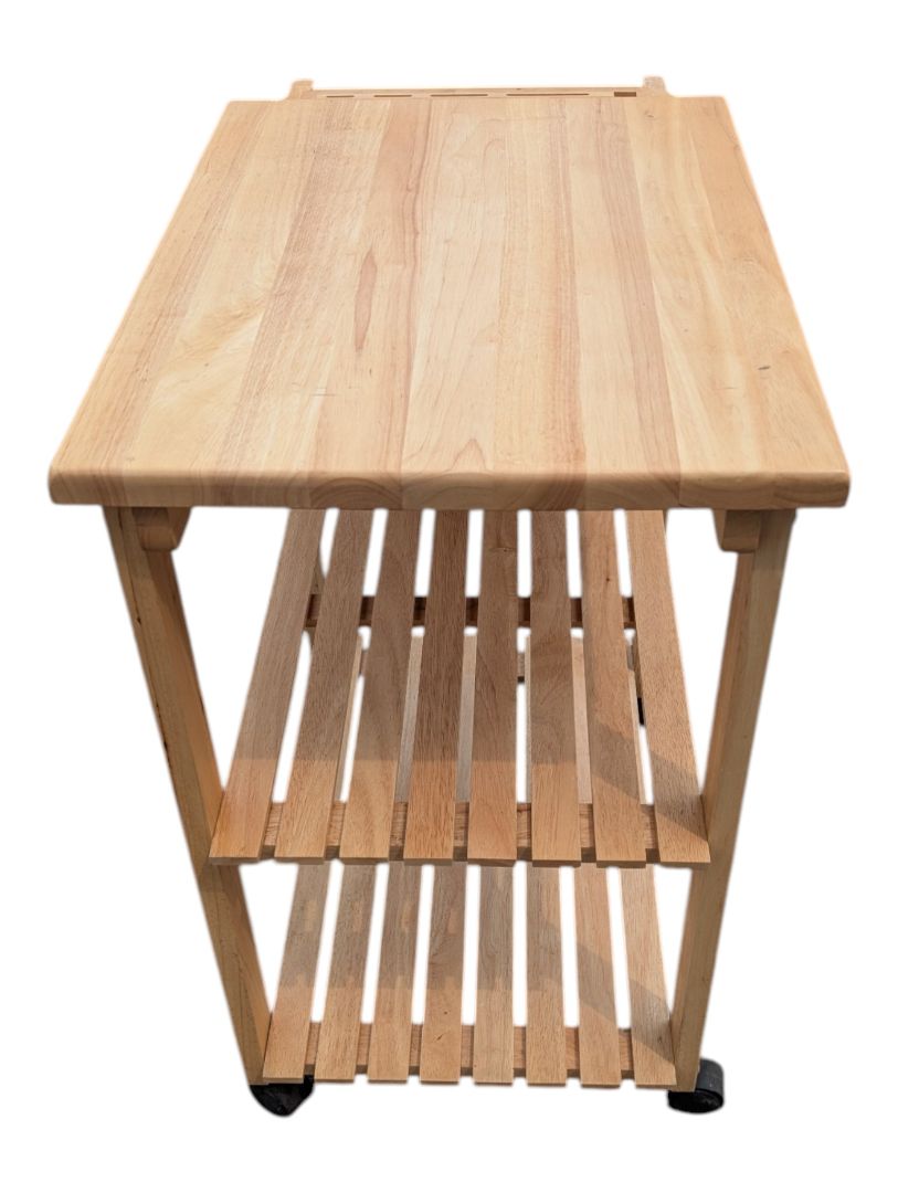 Wooden Rolling Kitchen Cart with Butcher Block Top, Knife Storage & Shelves