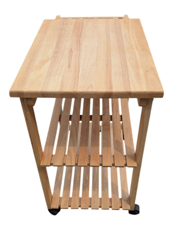 Wooden Rolling Kitchen Cart with Butcher Block Top, Knife Storage & Shelves