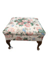Floral Upholstered Footstool / Ottoman with Carved Wood Legs