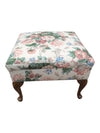 Floral Upholstered Footstool / Ottoman with Carved Wood Legs