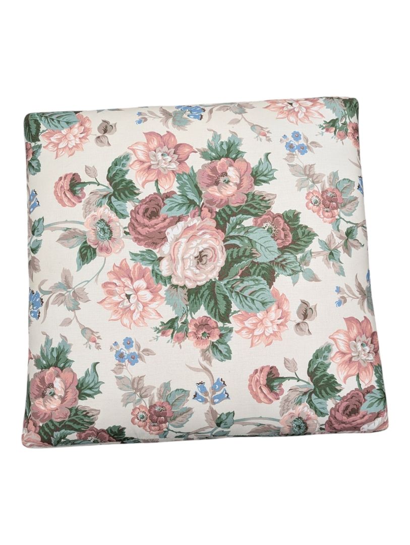Floral Upholstered Footstool / Ottoman with Carved Wood Legs
