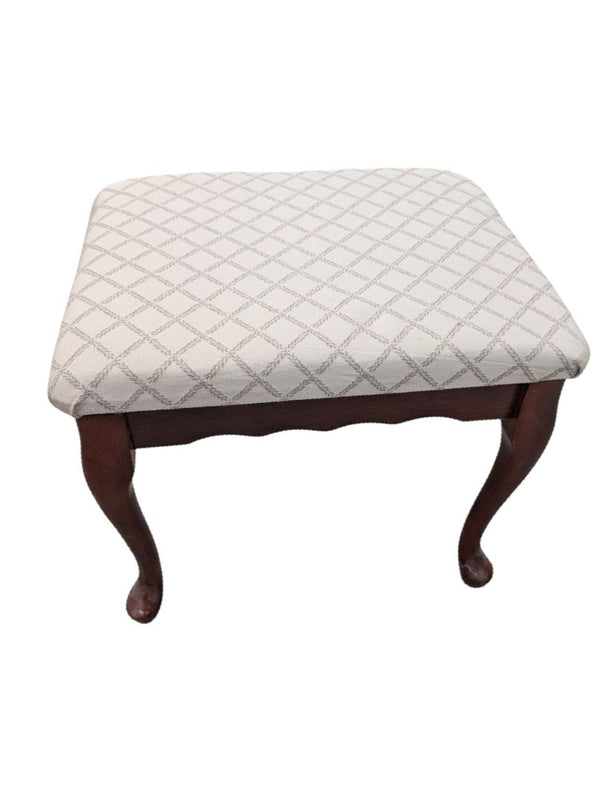 Vintage Upholstered Vanity Stool with Cabriole Legs