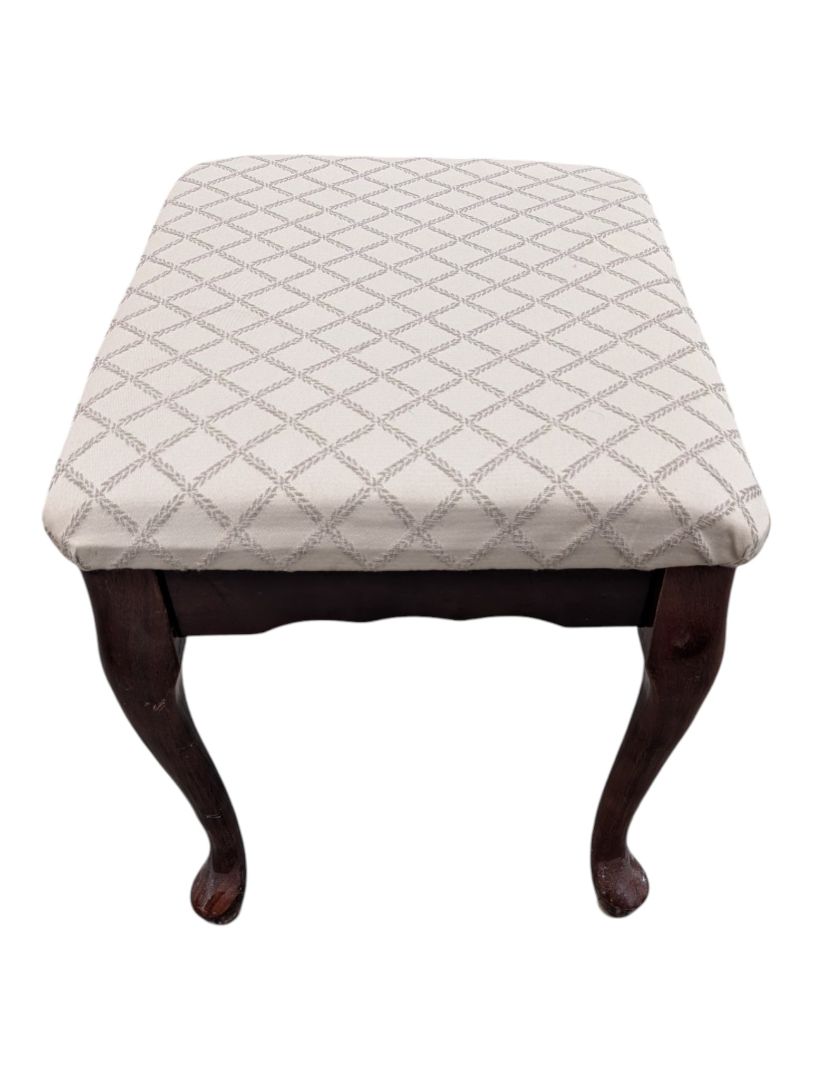 Vintage Upholstered Vanity Stool with Cabriole Legs