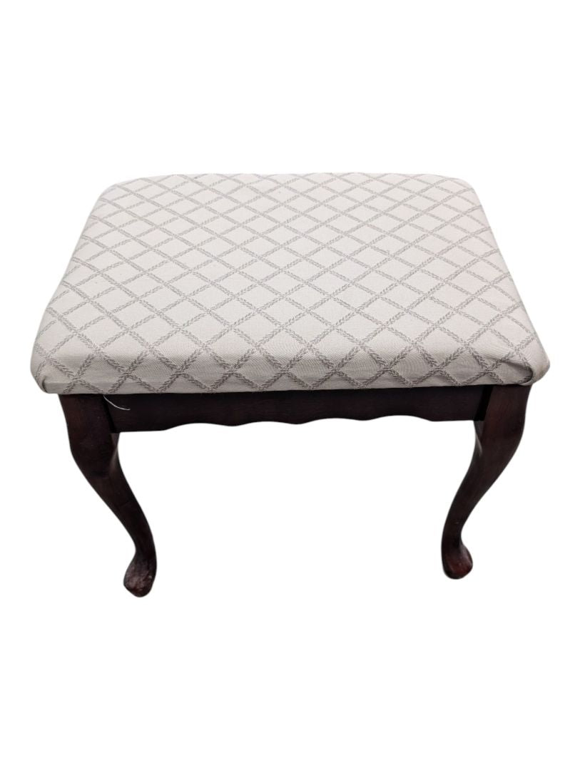 Vintage Upholstered Vanity Stool with Cabriole Legs