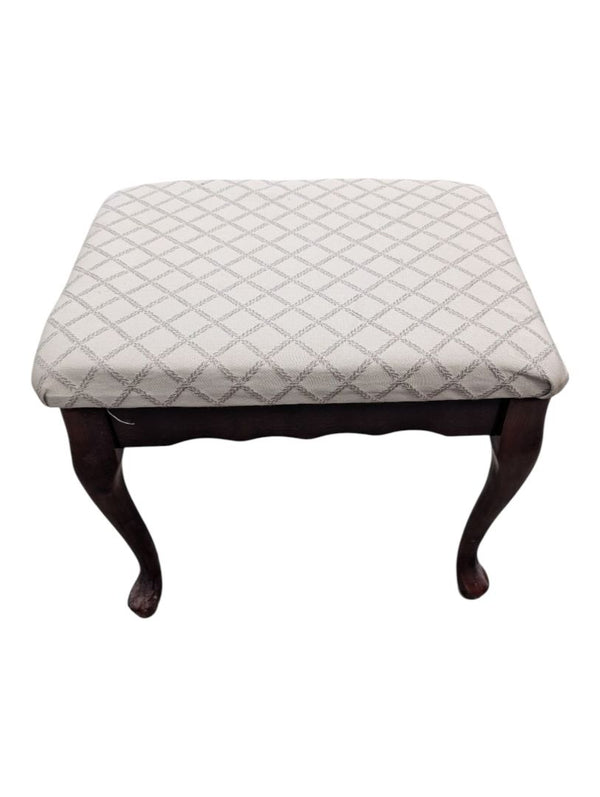 Vintage Upholstered Vanity Stool with Cabriole Legs