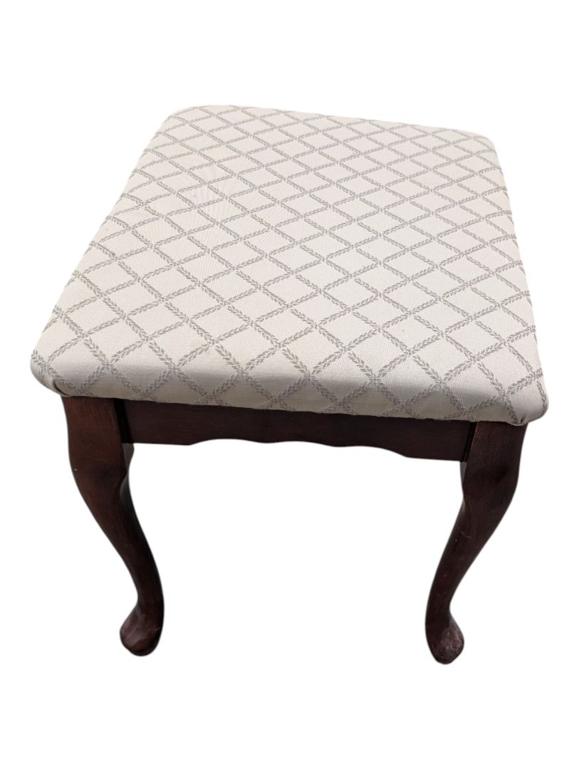 Vintage Upholstered Vanity Stool with Cabriole Legs