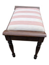 Vintage Wood Upholstered Piano / Vanity Bench with Pink & White Striped Seat