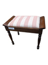 Vintage Wood Upholstered Piano / Vanity Bench with Pink & White Striped Seat