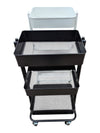 Set of Two Three-Tier Metal Rolling Utility Carts – Black & White