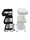 Set of Two Three-Tier Metal Rolling Utility Carts – Black & White