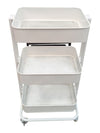 Set of Two Three-Tier Metal Rolling Utility Carts – Black & White