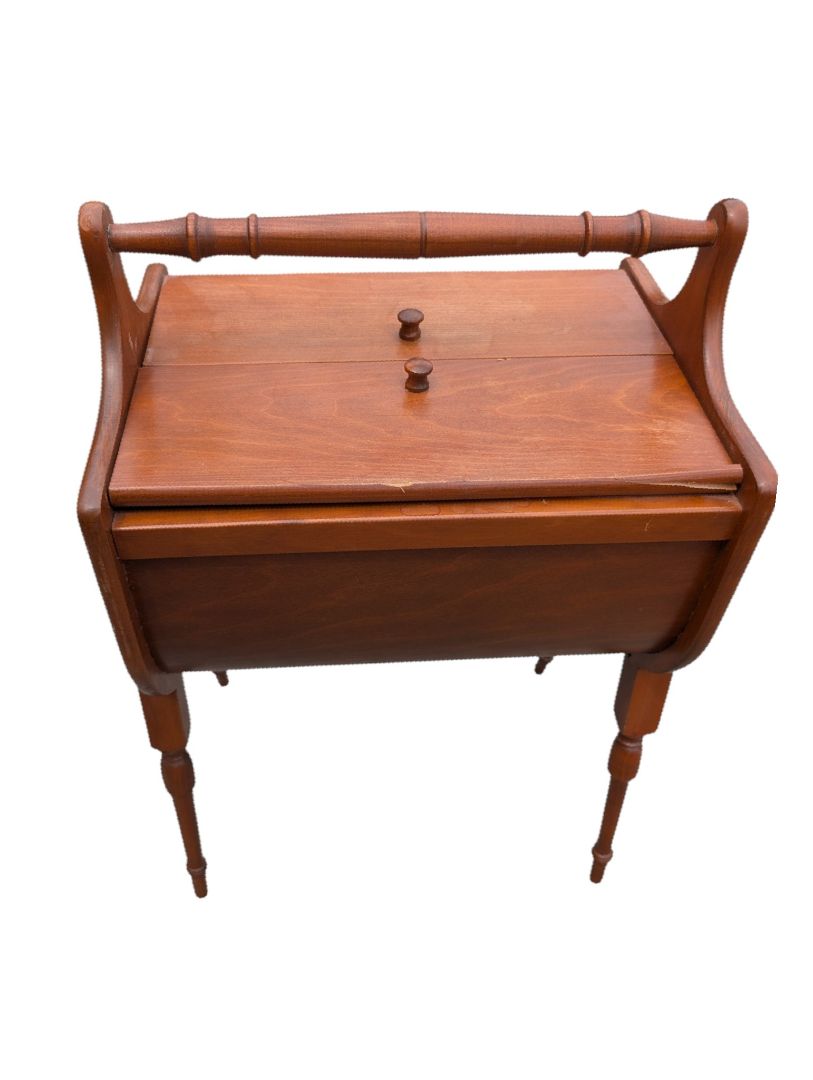 Vintage Wood Sewing / Knitting Stand with Folding Storage Compartments
