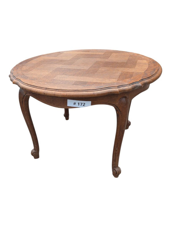 Round Wood Parquet-Top Accent Table