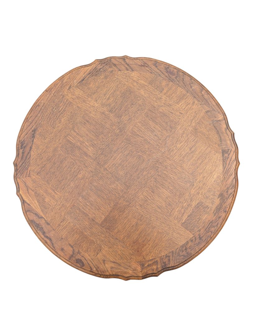 Round Wood Parquet-Top Accent Table